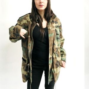ZARA Camouflage Jacket Punk Rock Coat Grunge Military Army Drawstring Waist